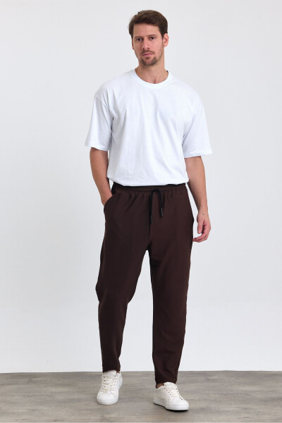 Men's Patterned Cotton Jogger Pants with Back Pockets, Elastic Waistband and Drawstring BROWN - 7