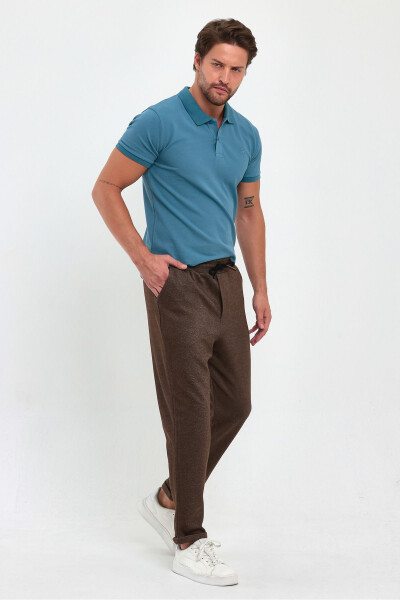 Men's Patterned Double Leg Cotton Jogger Pants with Back Pockets, Elastic Waistband and Drawstring BROWN - 2