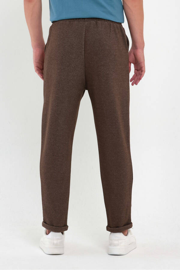 Men's Patterned Double Leg Cotton Jogger Pants with Back Pockets, Elastic Waistband and Drawstring BROWN - 3