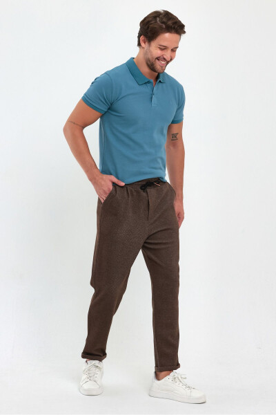 Men's Patterned Double Leg Cotton Jogger Pants with Back Pockets, Elastic Waistband and Drawstring BROWN - 6