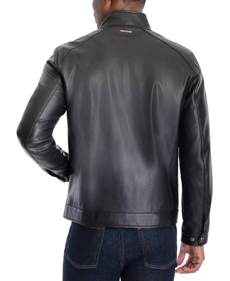 Men's Perforated Faux Leather Moto Jacket, Created for Modazone Black - 6