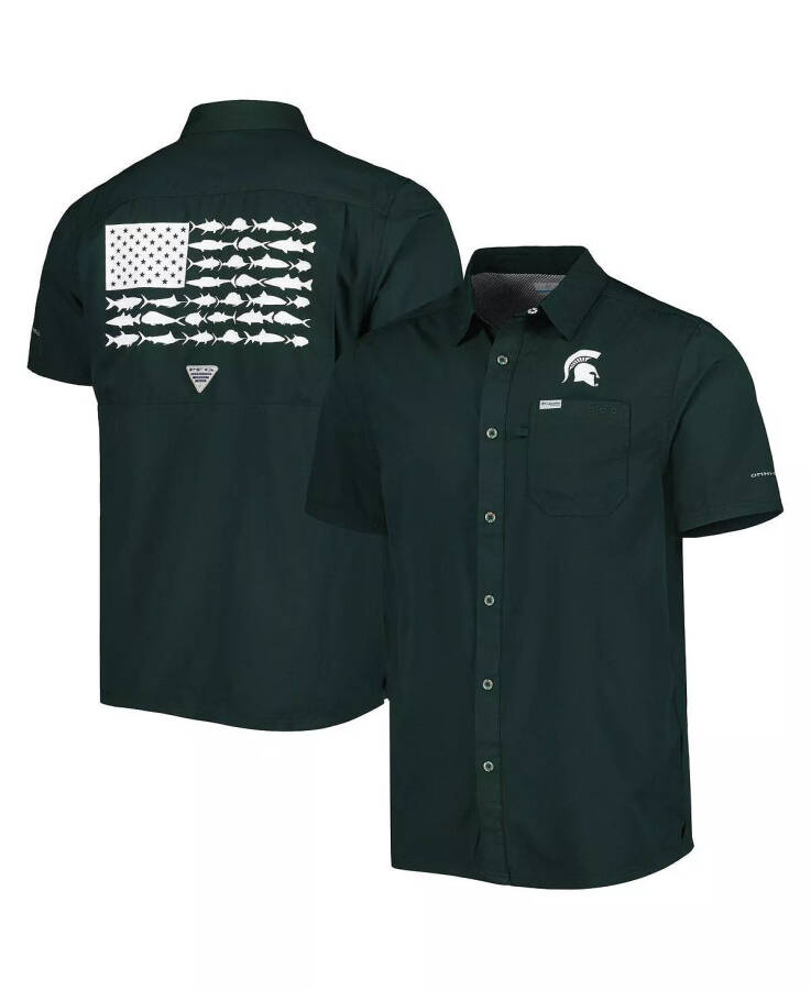 Men's PFG Green Michigan State Spartans Slack Tide Camp Button-Up Shirt Green - 1