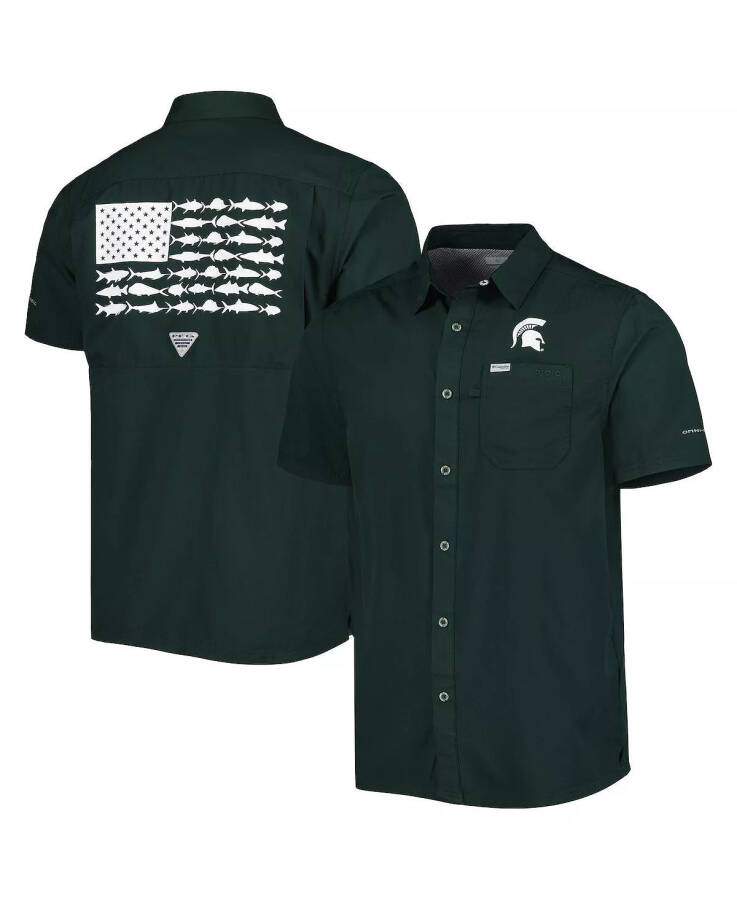 Men's PFG Green Michigan State Spartans Slack Tide Camp Button-Up Shirt Green - 2