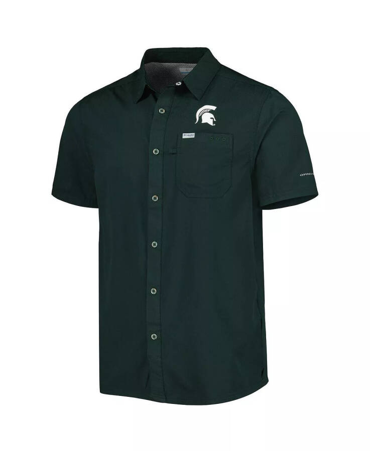 Men's PFG Green Michigan State Spartans Slack Tide Camp Button-Up Shirt Green - 3