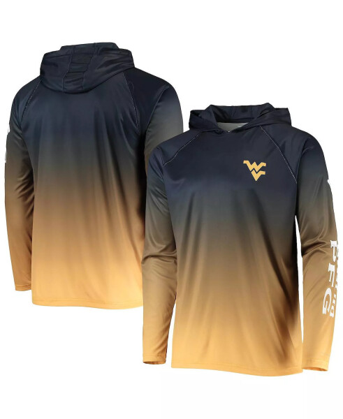 Men's PFG Navy West Virginia Mountaineers Terminal Tackle Omni-Shade UPF 50 Long Sleeve Hooded Top Navy - 1