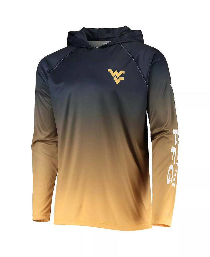 Men's PFG Navy West Virginia Mountaineers Terminal Tackle Omni-Shade UPF 50 Long Sleeve Hooded Top Navy - 3