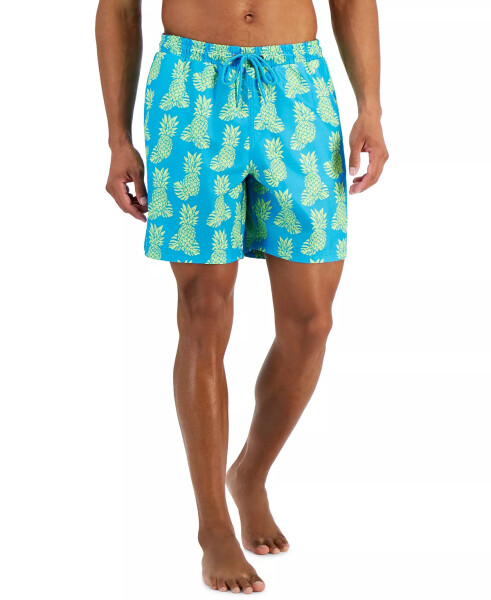 Men's Pineapple-Print Swim Trunks, Created for Modazone Cosmic Turquoise - 1