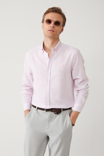 Men's Pink Button-Down Cotton Regular Fit Shirt A41y2130 - 6