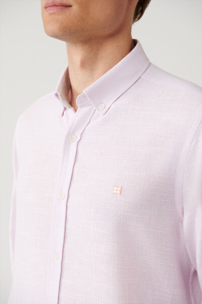 Men's Pink Button-Down Cotton Regular Fit Shirt A41y2130 - 7