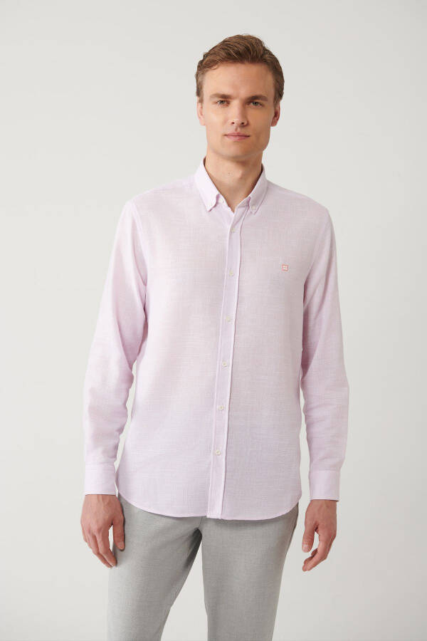 Men's Pink Button-Down Cotton Regular Fit Shirt A41y2130 - 8