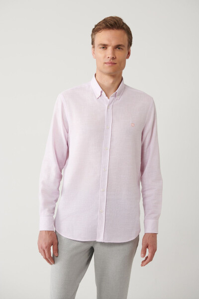 Men's Pink Button-Down Cotton Regular Fit Shirt A41y2130 - 3