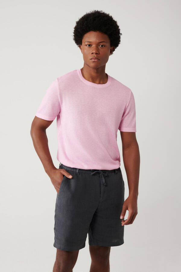 Men's Pink Crew Neck Garment Dyed Paint Effect Regular Fit Knit T-shirt A41y5074 - 6