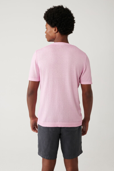 Men's Pink Crew Neck Garment Dyed Paint Effect Regular Fit Knit T-shirt A41y5074 - 9