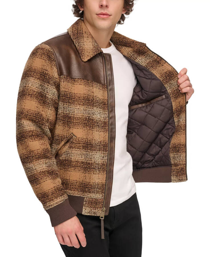 Men's Plaid Bomber Jacket Brown Multi - 3