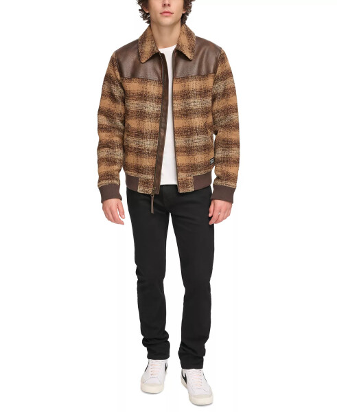 Men's Plaid Bomber Jacket Brown Multi - 5