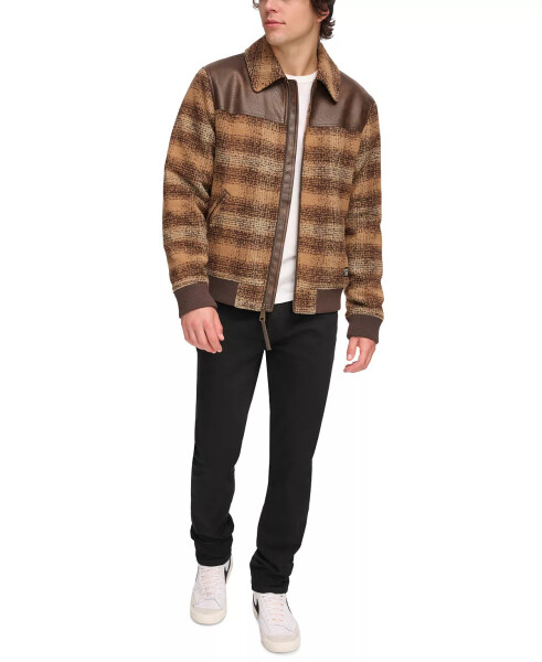 Men's Plaid Bomber Jacket Brown Multi - 7