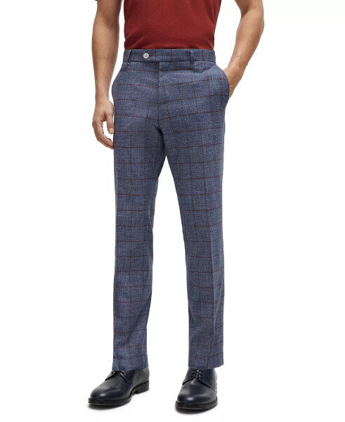 Men's Plain-Checked Slim-Fit Trousers Open Blue - 1