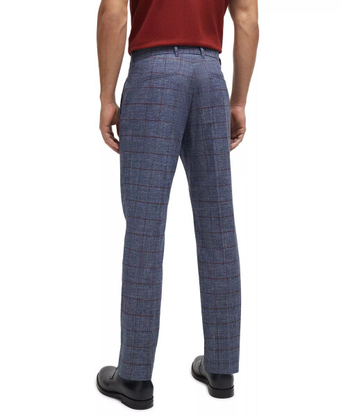 Men's Plain-Checked Slim-Fit Trousers Open Blue - 2