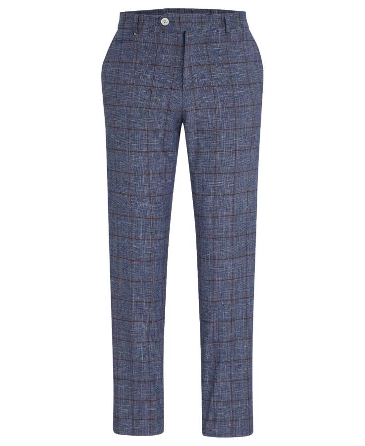 Men's Plain-Checked Slim-Fit Trousers Open Blue - 3