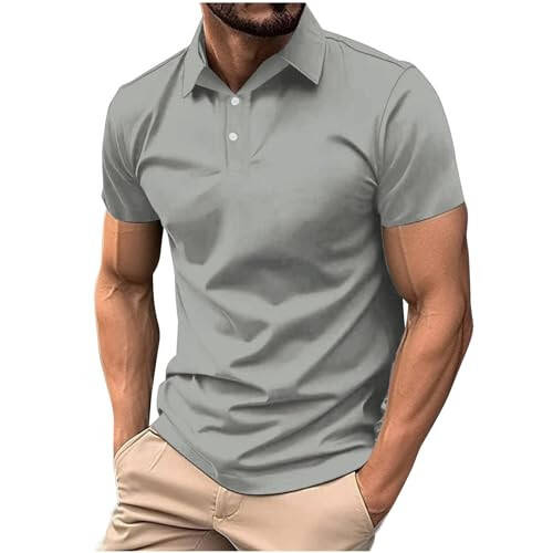 Men's Polo Shirts Short Sleeve Button Down Henley Tops Summer Casual Stylish Golf Shirts Solid Work Pullover - 1