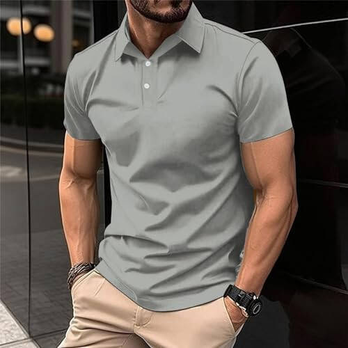 Men's Polo Shirts Short Sleeve Button Down Henley Tops Summer Casual Stylish Golf Shirts Solid Work Pullover - 2