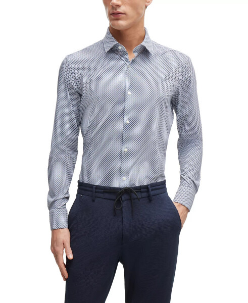 Men's Printed Performance-Stretch Material Slim-Fit Dress Shirt Open Blue - 1