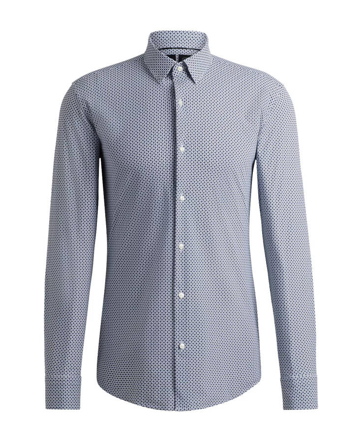 Men's Printed Performance-Stretch Material Slim-Fit Dress Shirt Open Blue - 2