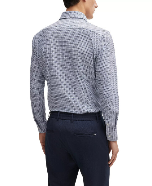 Men's Printed Performance-Stretch Material Slim-Fit Dress Shirt Open Blue - 3