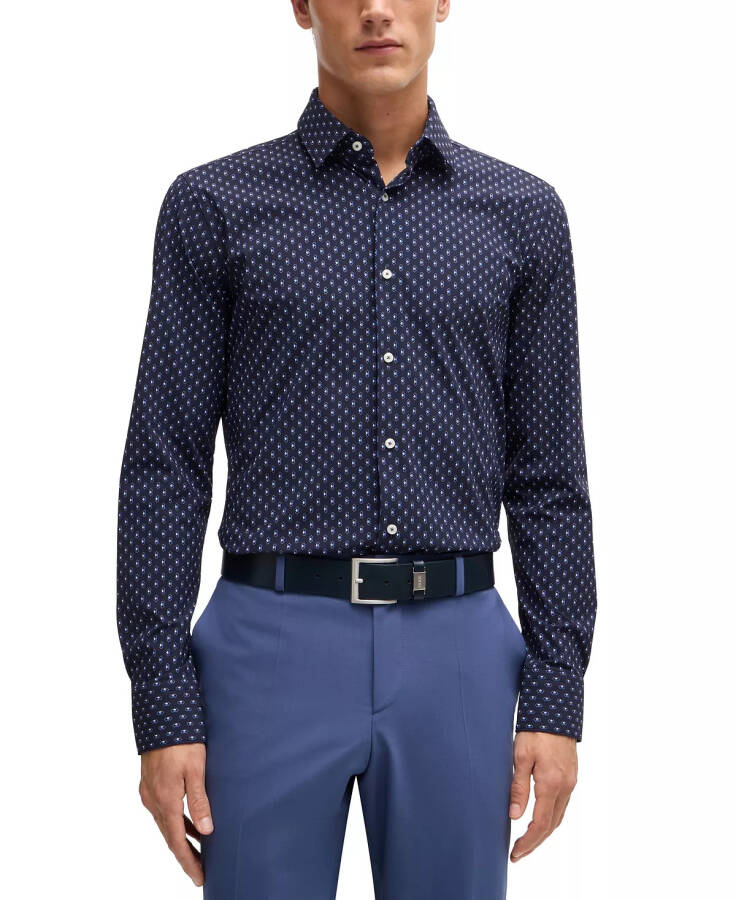 Men's Printed Slim-Fit Dress Shirt Navy - 1