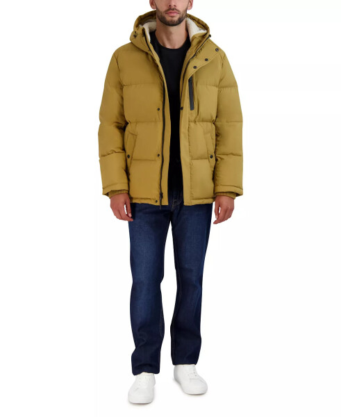 Men's Puffer Coat With Fleece-Lined Hood Khaki - 1