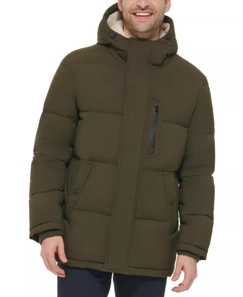 Men's Puffer Coat With Fleece-Lined Hood Olive - 5