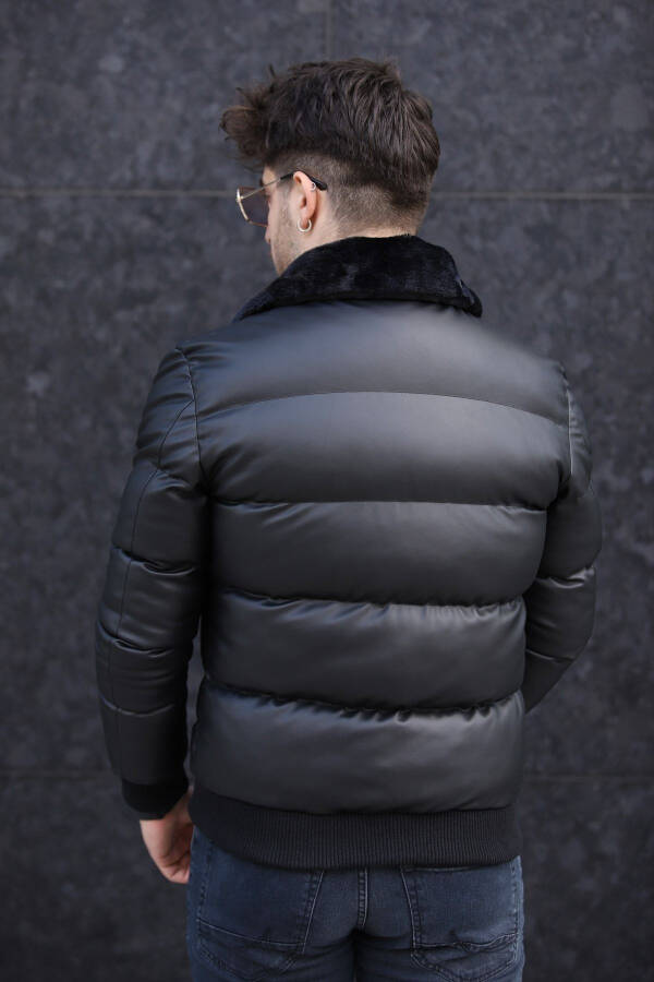 Men's Puffer Shiny Leather Jacket - 7