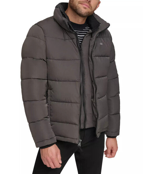 Men's Puffer With Set In Bib Detail, Created for Modazone Alloy Grey - 1