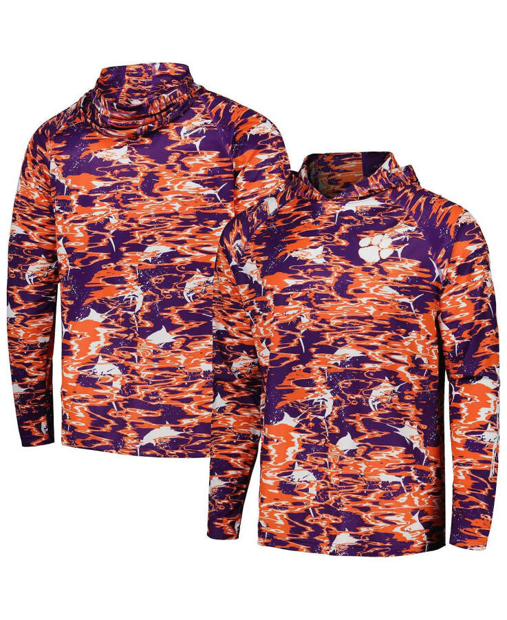 Men's Purple Clemson Tigers PFG Terminal Tackle Omni-Shade Rippled Long Sleeve Hooded T-shirt Purple - 1