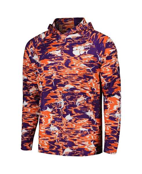 Men's Purple Clemson Tigers PFG Terminal Tackle Omni-Shade Rippled Long Sleeve Hooded T-shirt Purple - 2