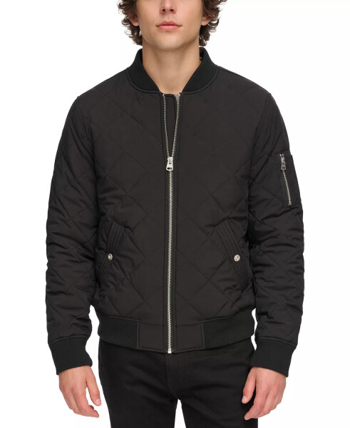 Men's Quilted Fashion Bomber Jacket Black - 1