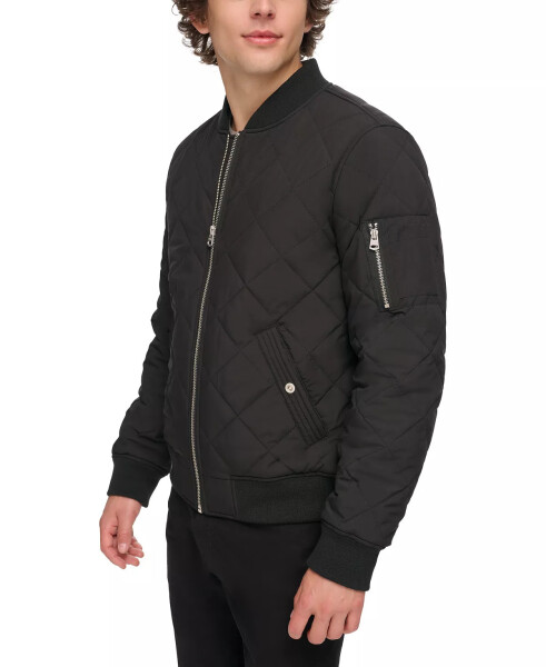 Men's Quilted Fashion Bomber Jacket Black - 3