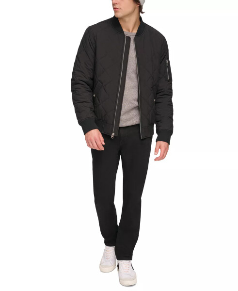 Men's Quilted Fashion Bomber Jacket Black - 5