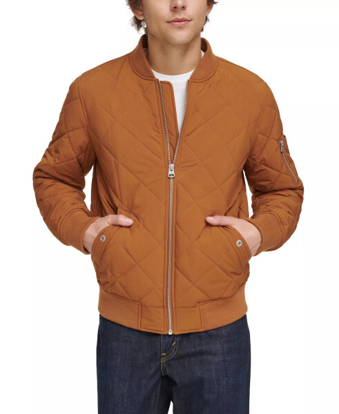 Men's Quilted Fashion Bomber Jacket Brown - 1