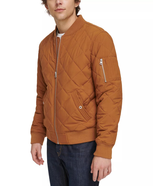 Men's Quilted Fashion Bomber Jacket Brown - 3