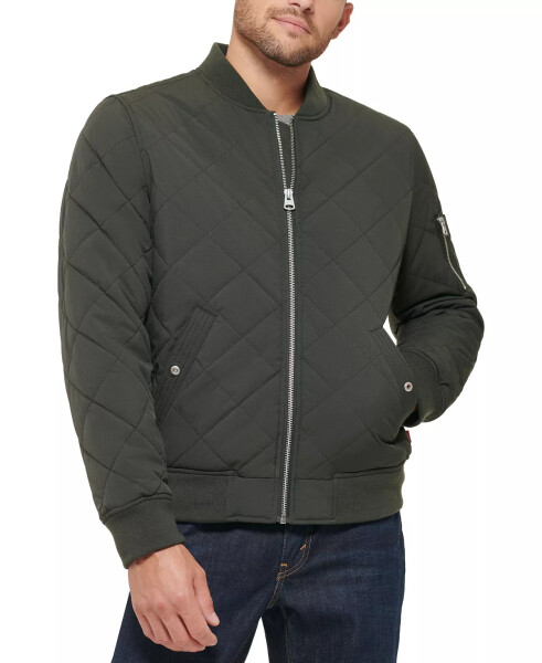 Men's Quilted Fashion Bomber Jacket Olive - 1