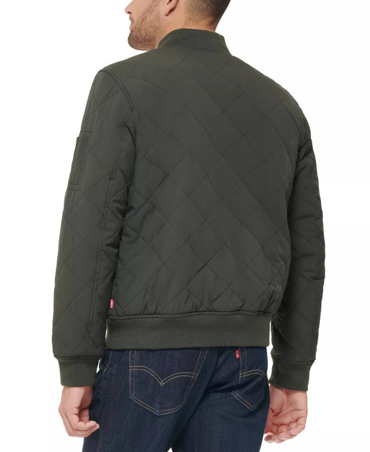 Men's Quilted Fashion Bomber Jacket Olive - 2