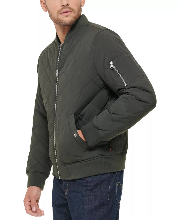 Men's Quilted Fashion Bomber Jacket Olive - 3