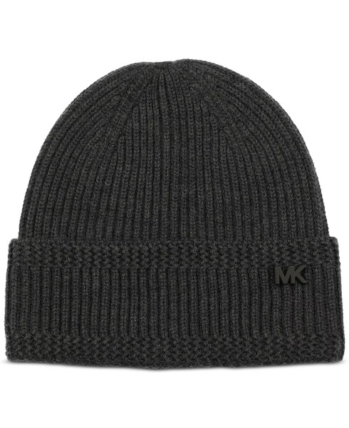 Men's Racked Ribbed Cuffed Logo Hat Charcoal - 5