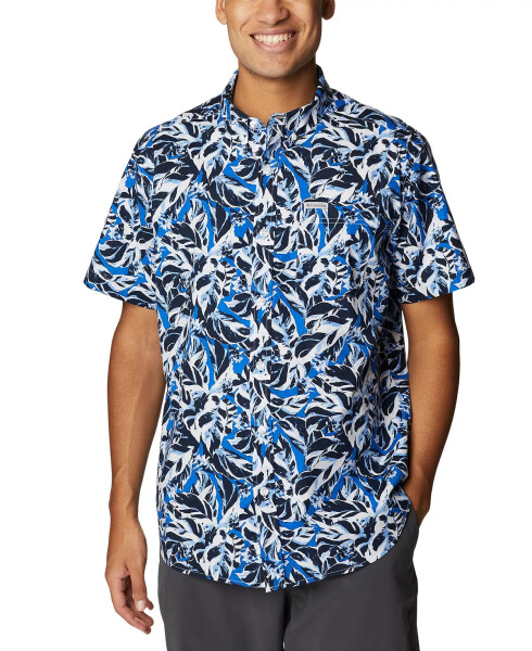 Men's Rapid Rivers Printed Short Sleeve Shirt Bright Indigo, Leaf Camo - 1