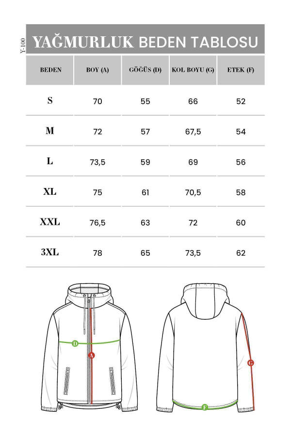 Men's Red Lined Waterproof Windproof Hooded Pocket Raincoat - 8