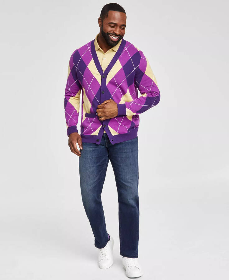 Men's Regular-Fit Argyle Cardigan, Created for Macy's Purple - 1