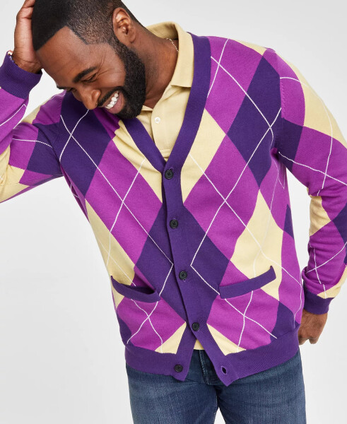 Men's Regular-Fit Argyle Cardigan, Created for Macy's Purple - 3