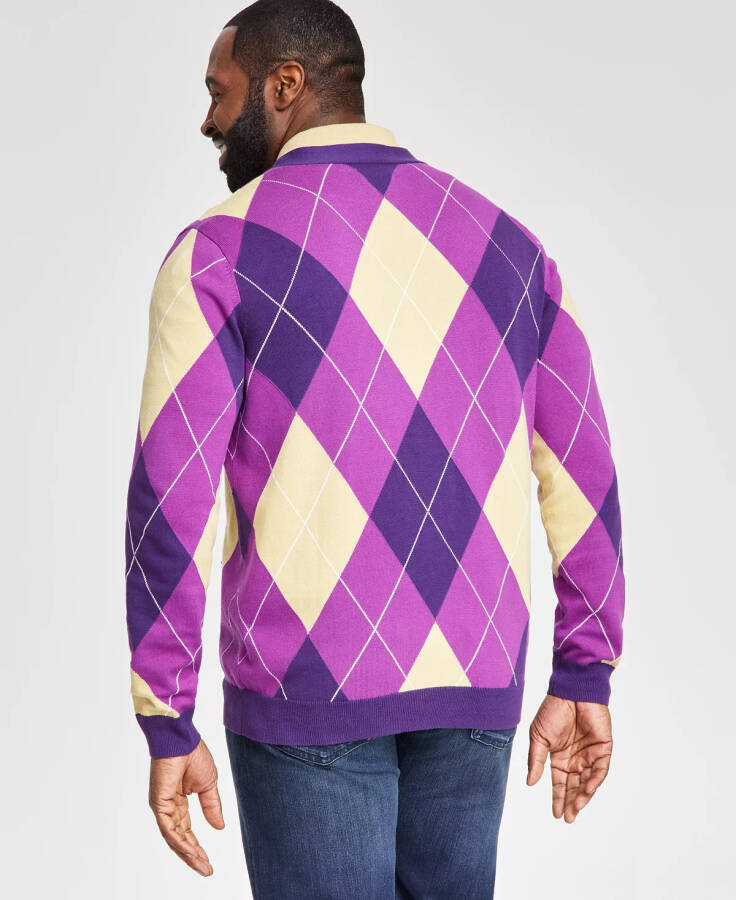 Men's Regular-Fit Argyle Cardigan, Created for Macy's Purple - 4