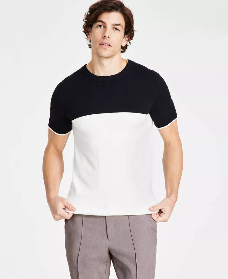 Men's Regular-Fit Colorblocked Sweater-Knit T-Shirt, Created for modazone Deep Black - 1